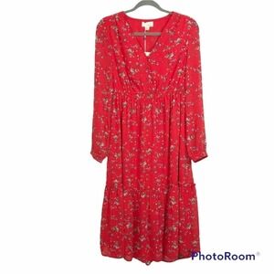 The Korner red floral print v neckline maxi dress size S NWOT